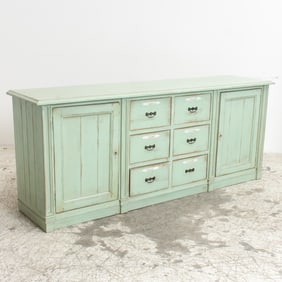 Green Painted Pine Low Cabinet