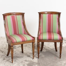 Pair of Regency Style Stripe Upholstered Side Chairs