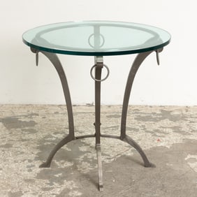 Louis XVI Style Steel Glass Top Circular Occasional Table
