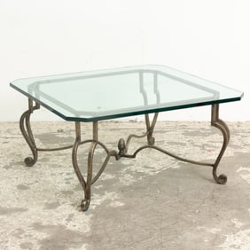 Mid Century Modern Steel Glass Top Low Table