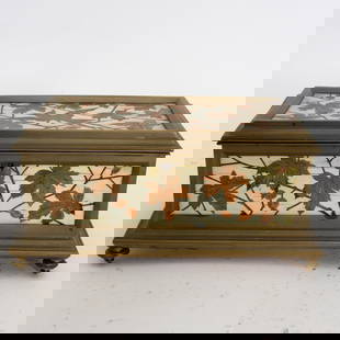 Brass Mounted Musical Trinket Box: With wood and resin inlay (3" h x 8" w x 4 3/4" d) Cracks
