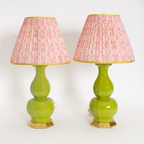 Pair of Green Porcelain Table Lamps