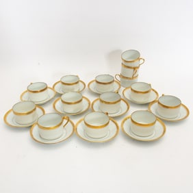 Set of Fourteen Limoges Porcelain Cups and Saucers