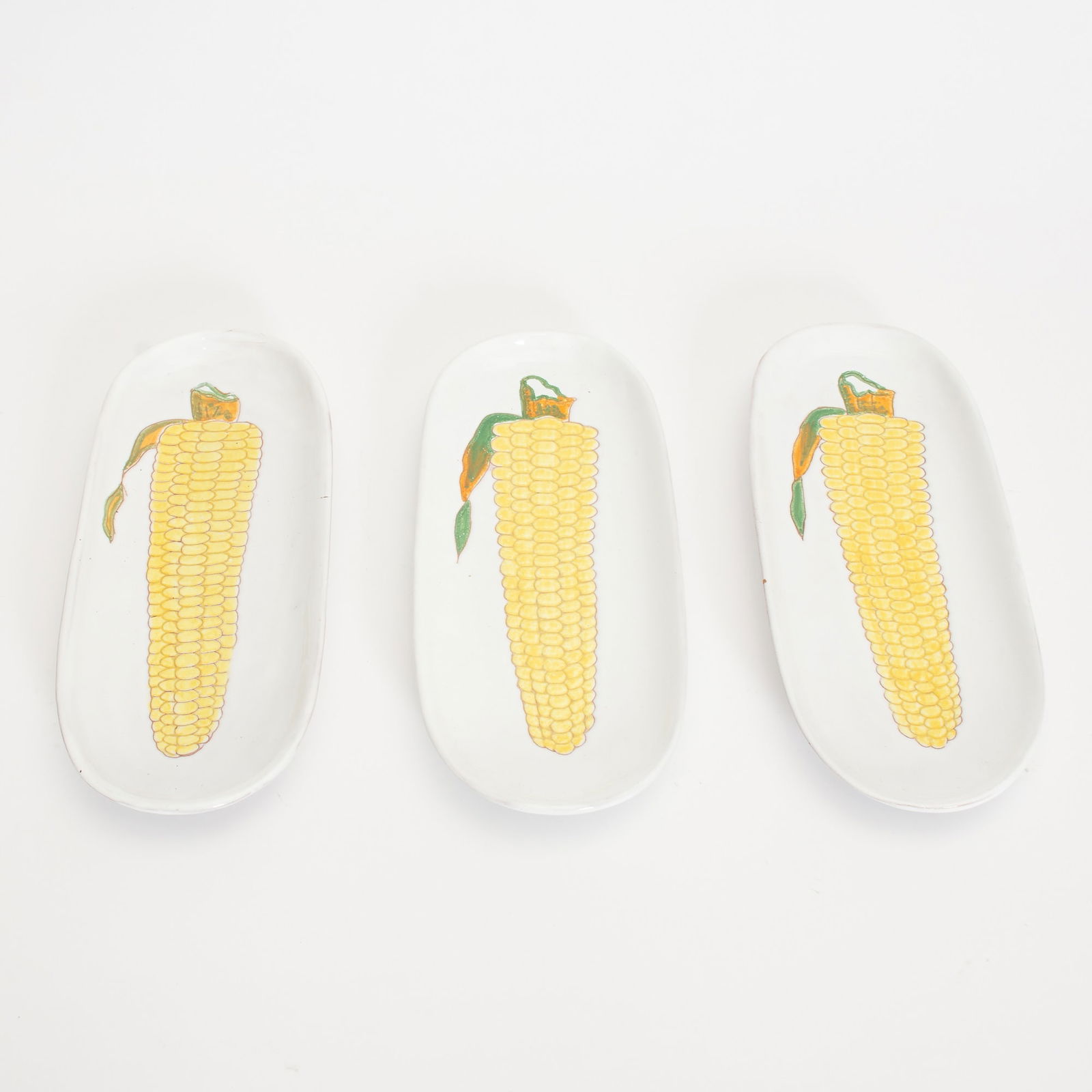 Set of Three Italian Ceramic Corn Trays: . (10 1/2" l x 4 3/8" d) Good