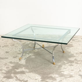 Chrome and Glass Top Coffee Table with Hoof Feet