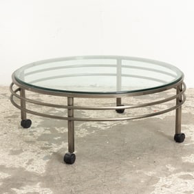 Glass Top Circular Metal Coffee Table