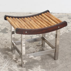 Bamboo, Chrome, and Painted Wood Bench