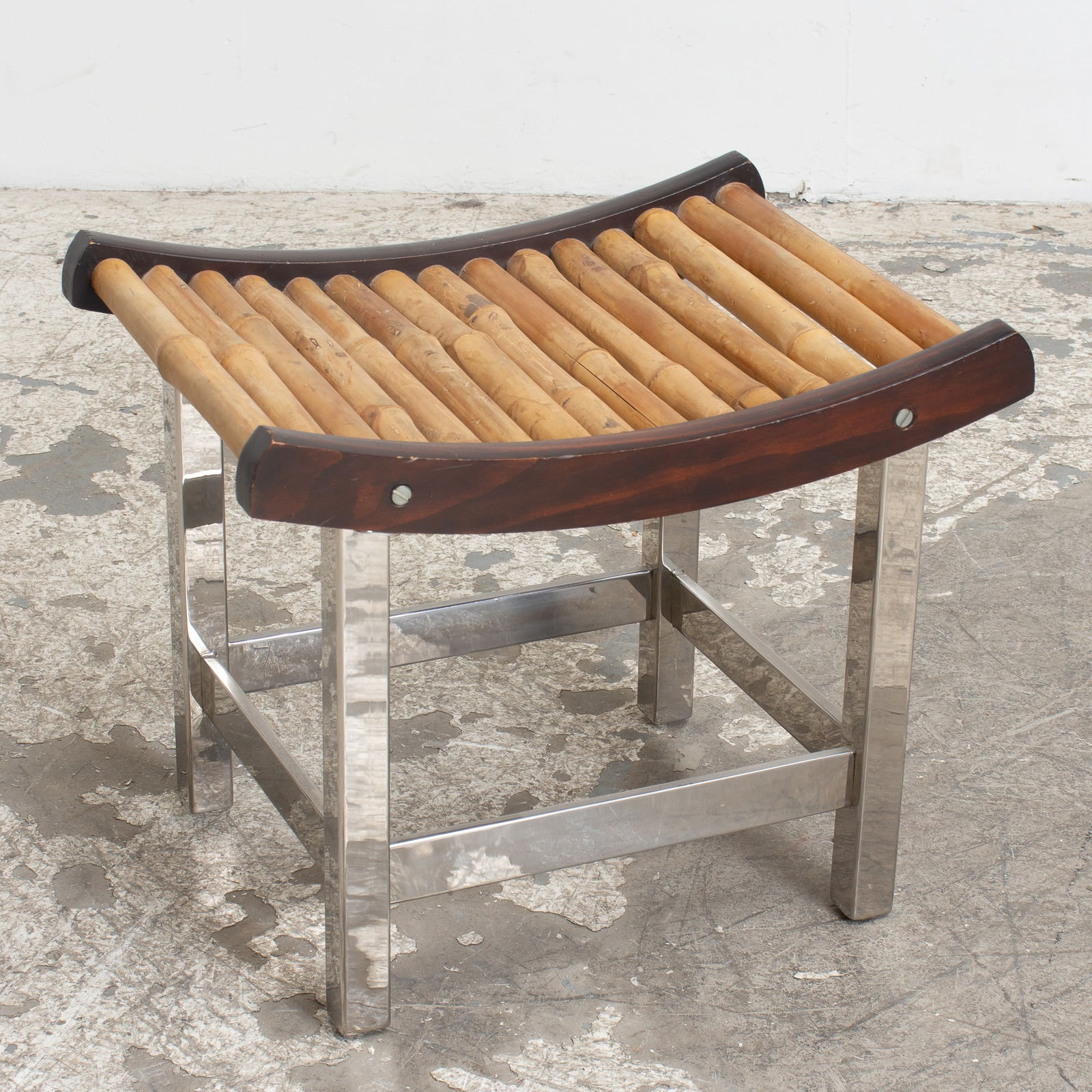 Bamboo, Chrome, and Painted Wood Bench (1 of 6)