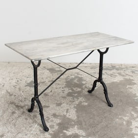 Marble Top Painted Wrought Iron Table