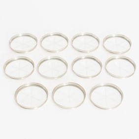 Set of Eleven Sterling Rimmed Glass Coasters