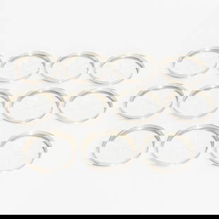 Set of Eleven Sterling Rimmed Glass Coasters: Ap. 10.93 ounces (with glass) (1/2" h x 3 1/4" dia) Some rims are bent