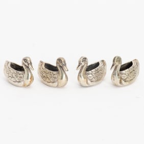 Set of Four Continental Silver Miniature Swans