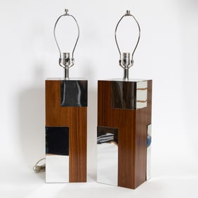 Pair of Mid-Century Modern Style Chrome-Mounted Rosewood Lamps