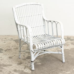 White Painted Rattan Armchair