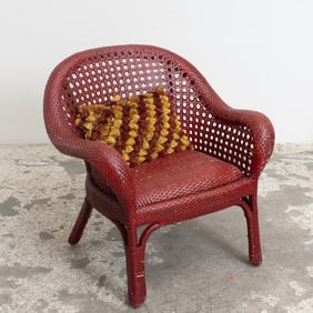 Woven Red Leather Club Chair