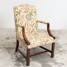 George III Style Embroidered Upholstered Mahogany Armchair