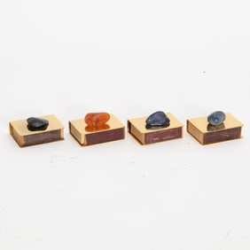 Set of Four Gilt Metal Stone Stop Matchbox Cases