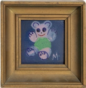 Framed Painted Ceramic of Teddy Bear