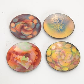 Set of Four Enameled Copper Dishes