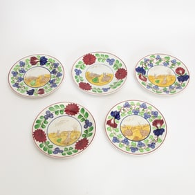 Set of Five Stick Spatter Rabbit Plates