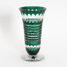 Val Saint Lambert Green Cut Glass Vase