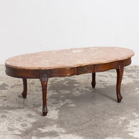 Mahogany Pink Marble Top Coffee Table