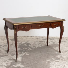 Louis XV Style Mahogany Brass Mounted Leather Top Bureau Plat