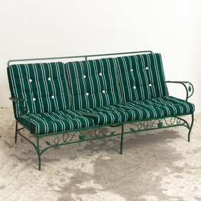 Green Painted Metal Garden Settee