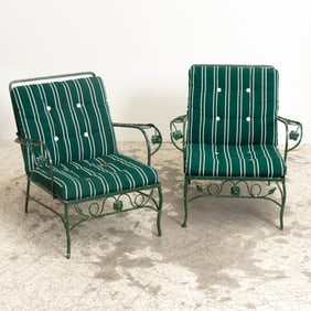 Pair of Green Painted Metal Armchairs