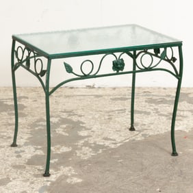 Green Painted Glass Top Side Table