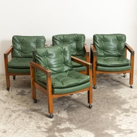 Set of Four Mid-Century Modern Leather Upholstered Armchairs
