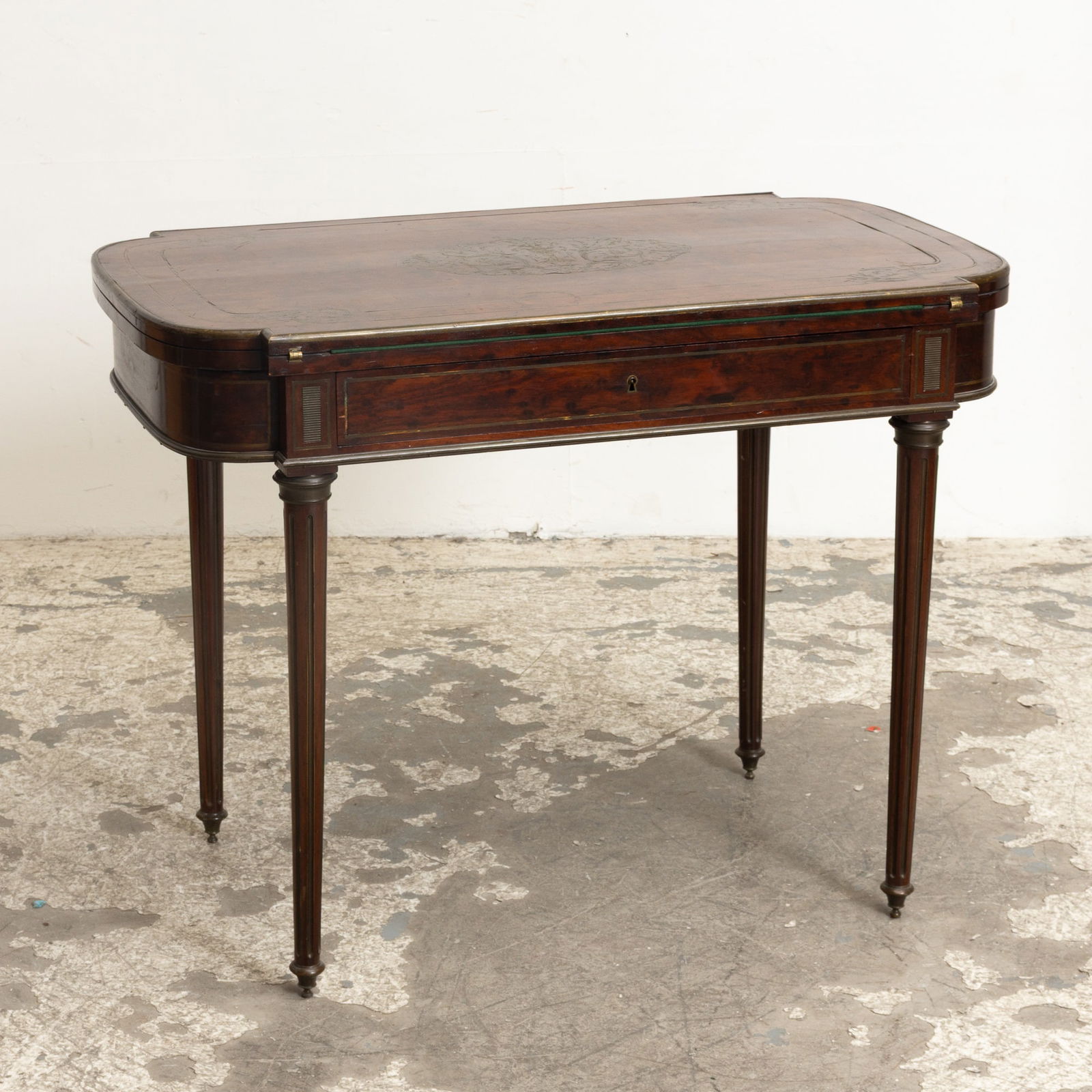 Mahogany Brass Inlaid Fold-Over Card Table (1 of 8)