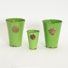 Group of Three Green Painted Ceramic Vases