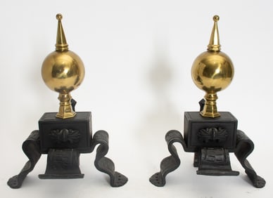 Pair of Black Painted Bronze Chenets