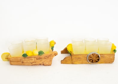 Two Wagon-Form Limoncello Shot Glass Trays