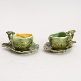 Pair of Majolica Cups and Saucers