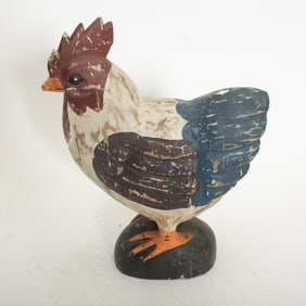 Painted Carved Wood Chicken Folk Art