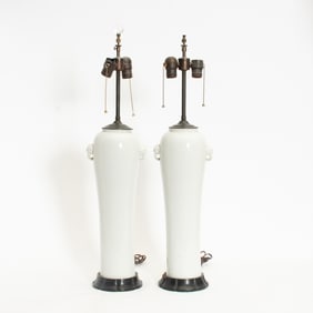 Pair of Asian Style White Glazed Ceramic Lamps