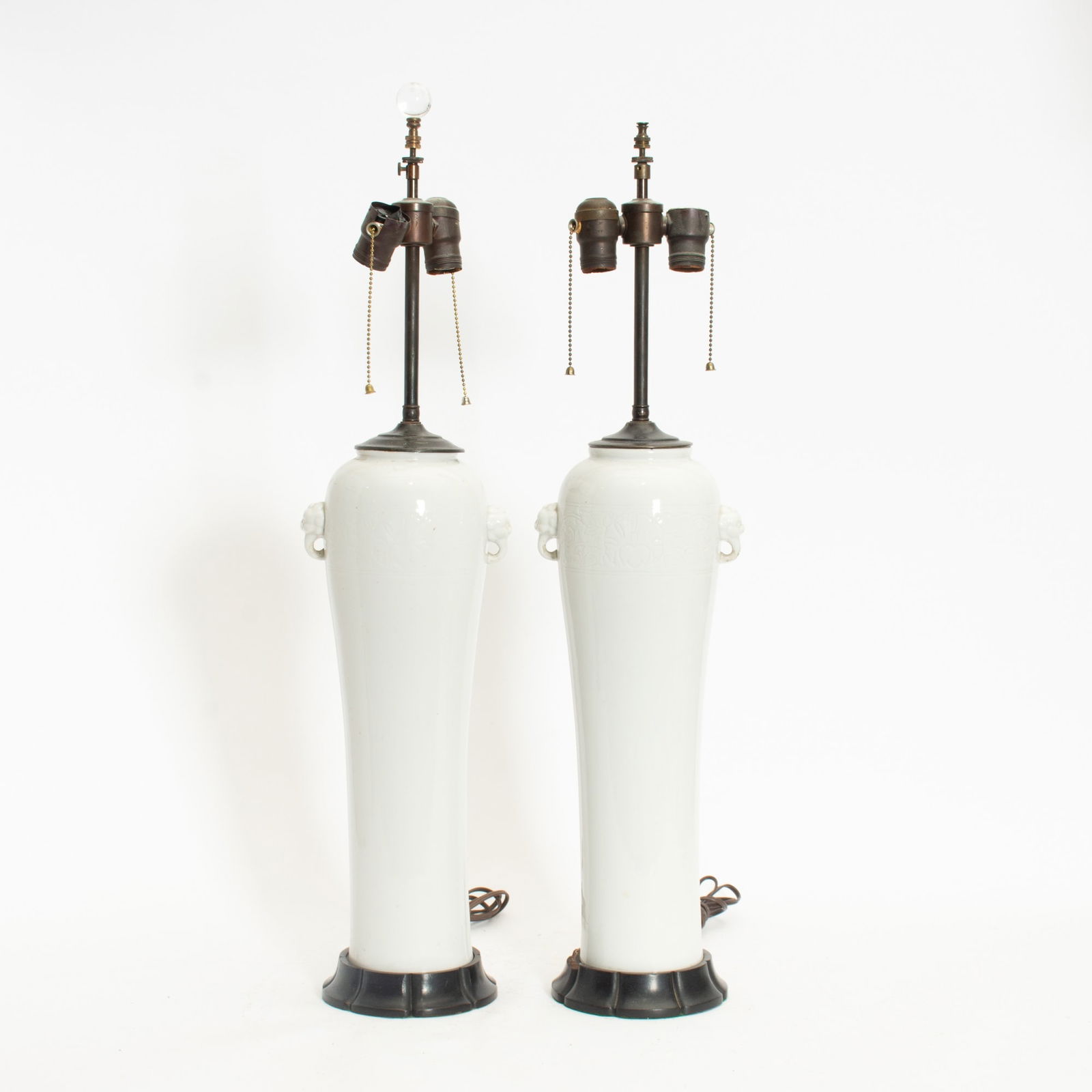 Pair of Asian Style White Glazed Ceramic Lamps (1 of 6)