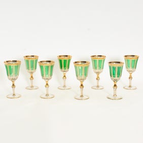 Set of Eight Green Bohemian Style Goblets