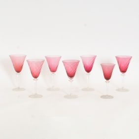 Set of Six Pink Glass Goblets