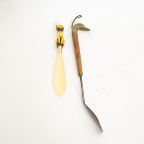 Brass and Wood Duck Handle Shoe Horn;