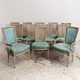 Set of Twelve Louis XVI Style White Painted Dining Chairs