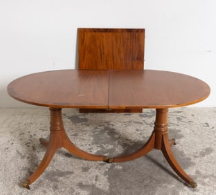 Regency Style Banded Mahogany Double Pedestal Table