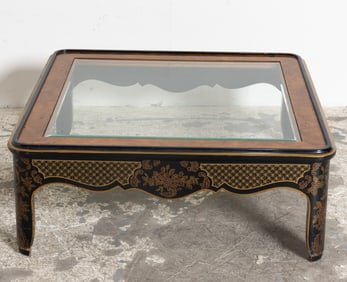 Black Painted Gilt Decorated Glass Insert Low Table