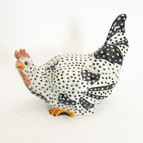 Painted Ceramic Hen Form Trinket Box