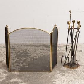 Group of Brass Fireplace Equipment