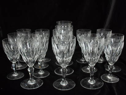 Group of Fourteen Baccarat Cut Glass Stemware: . (Larger 7 1/4" h x 3 1/4" dia) Good