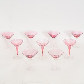 Set of Six Pink Martini Glasses;