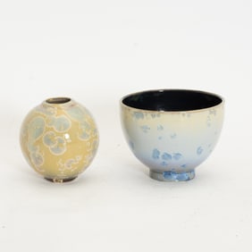Two Crystalline Glaze Pottery Articles